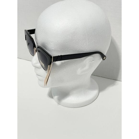 BCBGeneration Chunky Retro Cat Eye Sunglasses Gray Lenses Black Frame Gold Rim - Picture 4 of 9